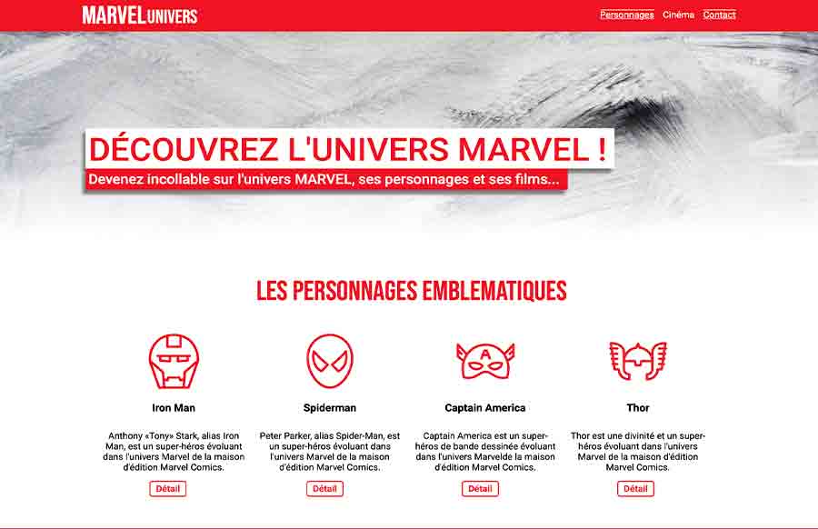 Capture d'écran atelier Projet Marvel